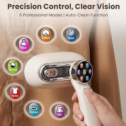 Handheld Steamer for Clothes, 1200W Portable 2-in-1 Garment Steamer & Travel Iron with 7 Modes, 180° Rotatable Handle, Fast 8s Heat-Up, Visual Panel & Self-Clean, 160ml for Home