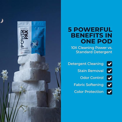 PowerPax 5-in-1 Laundry Detergent Pods, 36 Count Concentrated Enzyme Clean pods for Stain Removal, Odor Control, Fabric Softening & Color Care, Linen Fresh