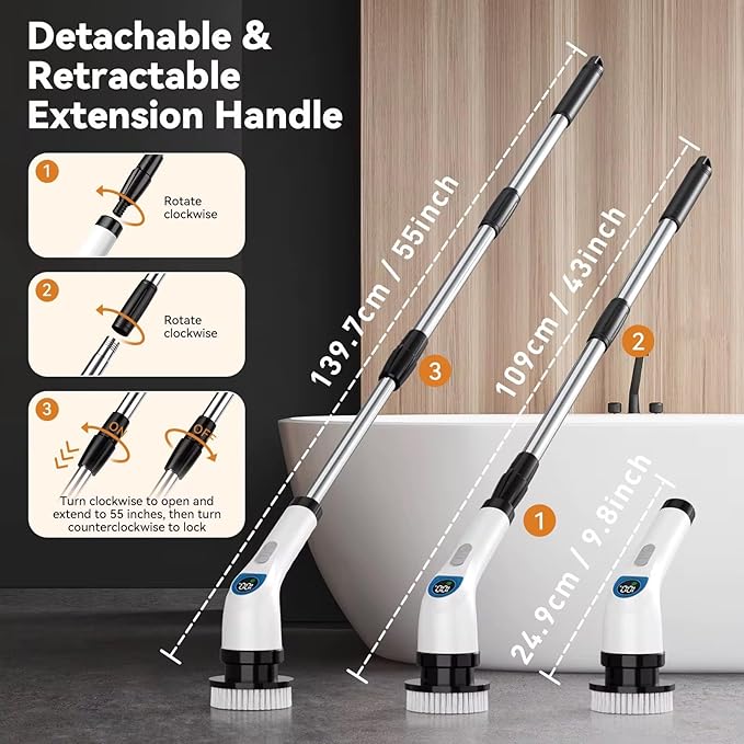 Electric Spin Scrubber, Cordless Power Cleaning Brush with 7 Replaceable Brush Heads, Waterproof Rechargeable Scrubber for Bathroom, Kitchen, Tile & Grout