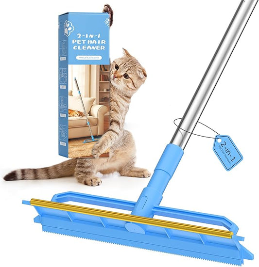 Double-Sided Carpet Rake – Long Handle Pet Hair Removal Tool for Carpets, Furniture & Car Interiors, Adjustable & Durable Stainless Steel Hair Remover Sweeper