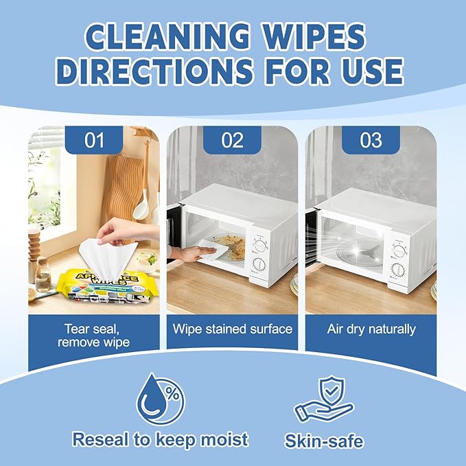 72Pcs Appliance Wipes for Cleaning Washing Machine, Dryer Stainless Steel Refrigerator, Glass Cooktop, Microwave, Dishwasher, Counter, Tile