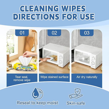 72Pcs Appliance Wipes for Cleaning Washing Machine, Dryer Stainless Steel Refrigerator, Glass Cooktop, Microwave, Dishwasher, Counter, Tile