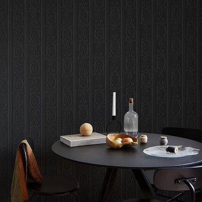 JiffDiff Wallpaper Peel and Stick Textured, 3D Black Embossed Wall Paper Stick on Wallpaper Modern Waterproof Self Adhesive Contact Paper(17.3" x 800")