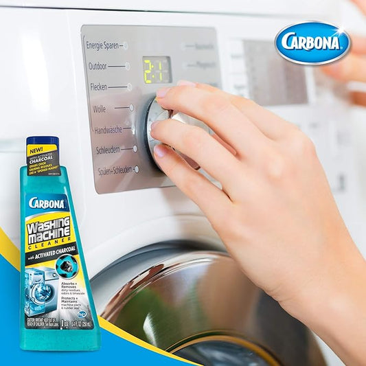 Carbona Washing Machine Cleaner with Activated Charcoal | Removes Odor-Causing Residues | Works in Standard & High Efficiency Washing Machines | 8.4 FL Oz, 3 Pack