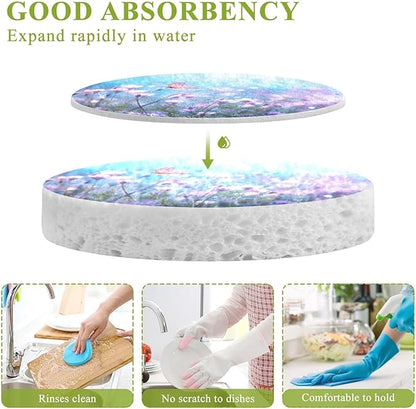 Butterfly Flower Kitchen Scrub Sponges, Pop-up Kitchen Cleaning Sponges Reusable Dish Washing Sponges for Bathroom Household Cleaning 3 Pack - Non Scratch Scrubber