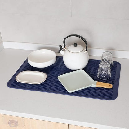 MicoYang Silicone Dish Drying Mat for Multiple Usage,Easy clean,Eco-friendly,Heat-resistant Silicone Mat for Kitchen Counter or Sink,Refrigerator or Drawer Liner Navy Blue 3XL 28 inches x 18 inches