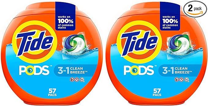 Tide Pods Laundry Detergent, Clean Breeze, 57 Pacs Capsules, 46 Ounce (Pack of 2)