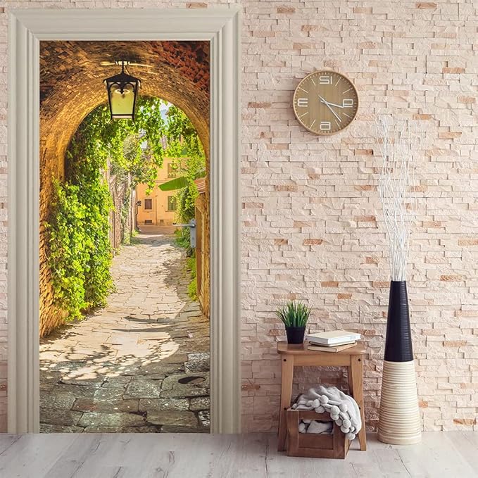 3D Door Stickers Murals Peel and Stick - Toskana Corridor Decals Self-Adhesive Removable Waterproof PVC Pictures Poster for Bedroom Living Room Wall Decoration 31.5"x 78.7"
