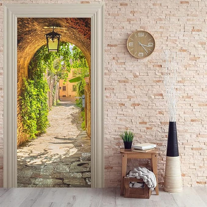 3D Door Stickers Murals Peel and Stick - Toskana Corridor Decals Self-Adhesive Removable Waterproof PVC Pictures Poster for Bedroom Living Room Wall Decoration 31.5"x 78.7"