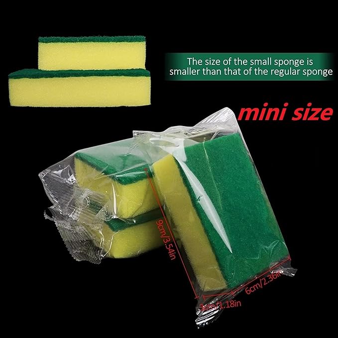 Individually Wrapped Sponges,600 Pack Sponges Individually Wrapped for Kitchen Scrub Dish Dishes Dishwashing Cleaning Non Scratch Scrubber Bulk Case - Small Mini