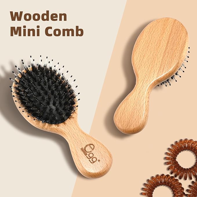 BLACK EGG Mini Hair Brush - Mini Boar Bristle Hair Brush for All Hair Types Tangle-Free Hair Comb for Women Men Kids - Detangling Travel Hairbrush
