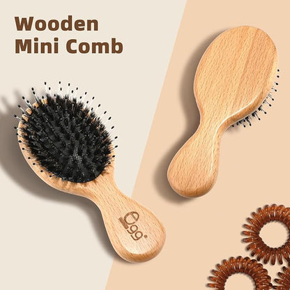 BLACK EGG Mini Hair Brush - Mini Boar Bristle Hair Brush for All Hair Types Tangle-Free Hair Comb for Women Men Kids - Detangling Travel Hairbrush