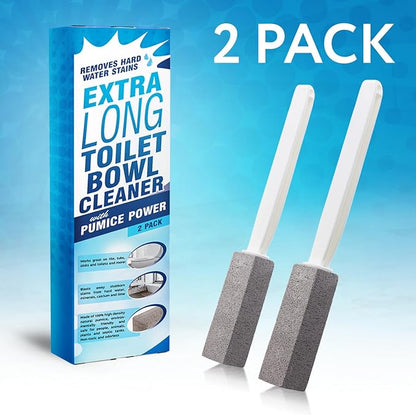 IMPRESA Pumice Stone Toilet Cleaner with Handle - 2 Count, White Hard Water Stain Remover & Toilet Bowl Cleaner - Versatile Pool Tile & Grout Cleaning Tool