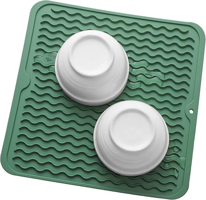 MicoYang Silicone Dish Drying Mat for Multiple Usage,Easy clean,Eco-friendly,Heat-resistant Silicone Mat for Kitchen Counter or Sink,Refrigerator or Drawer liner Green M 12 inches x 12 inches