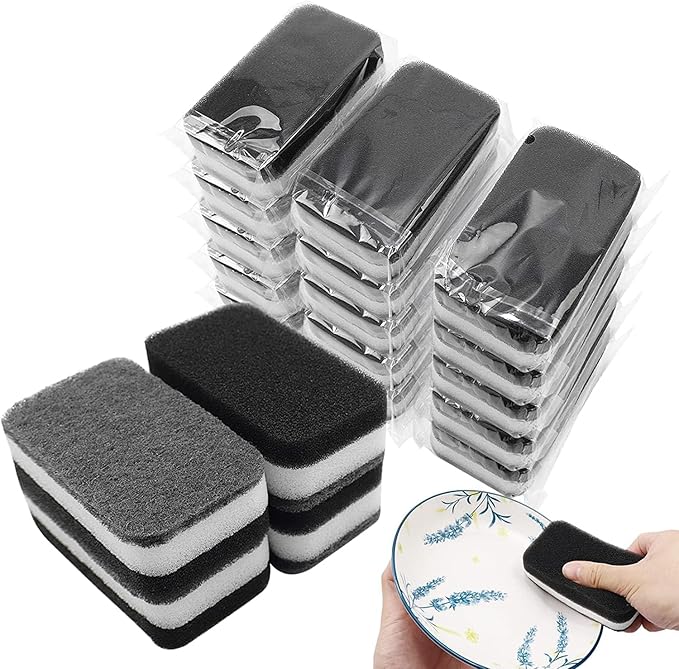 Kitchen Dishwashing Sponge Individually Wrapped Sponges, Bulk Non Scratch Scouring Pad Odor Free Dish Sponges for Washing Dishes Wipes for Household Cleaning Dishes Travel Apartments(Black-1000 Pack)