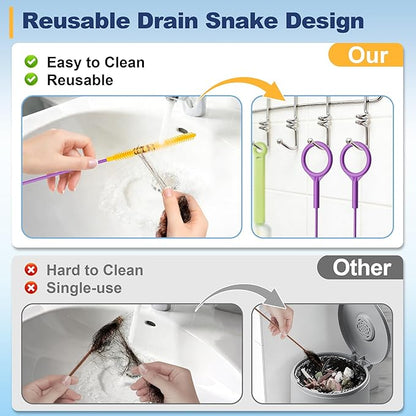 35-Inch Metal Drain Snake Hair Clog Remover, Reusable Sink Snake Drain Hair Remover Tool, Flexible Break-Resistant Plumbing Snake Drain Cleaner for Shower, Bathtub, and Kitchen Sink (5 Pack)