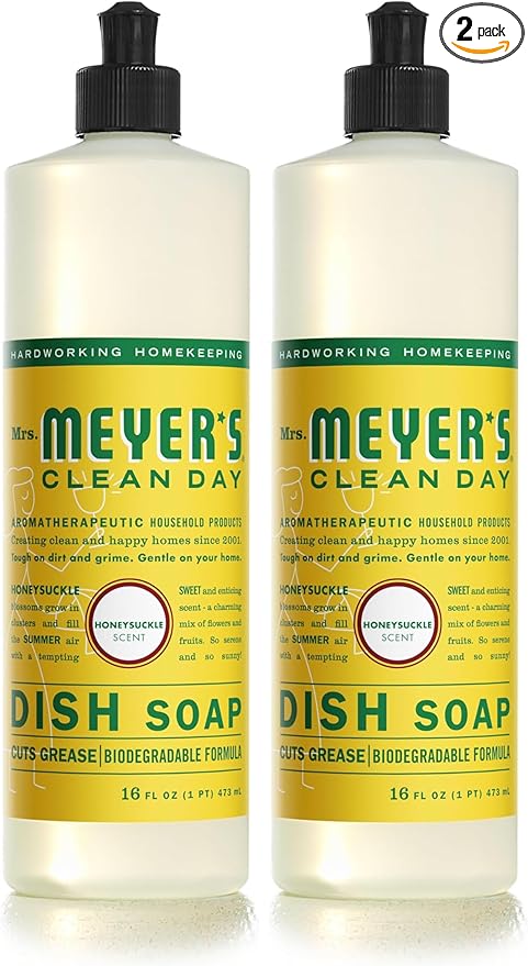 Mrs. MEYER'S CLEAN DAY Liquid Dish Soap, Honeysuckle, 16 fl. oz (Pack of 2)