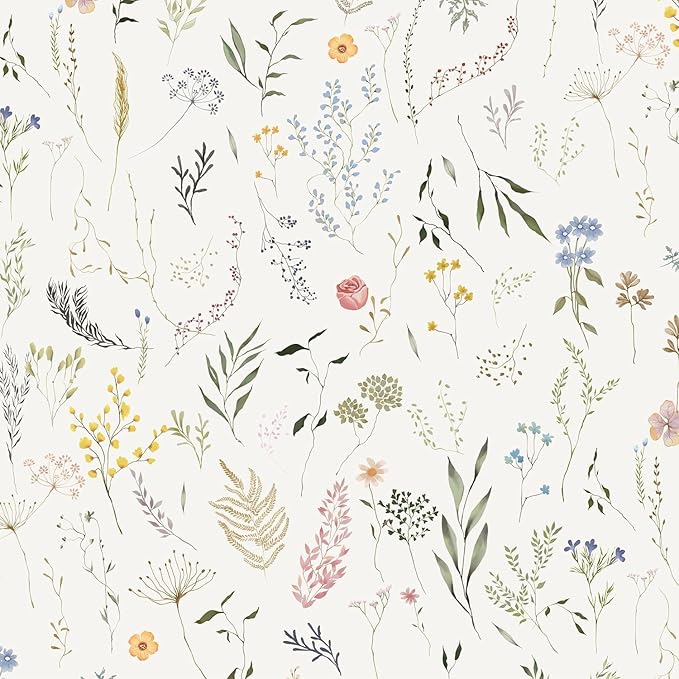 Dimoon 393"x16.1" Floral Peel and Stick Wallpaper Beige Contact Paper Thicken Wallpaper Delicate Flower Waterproof Green Leaf White Self Adhesive Removable Wall Paper Shelf Liner Decal Vinyl Roll