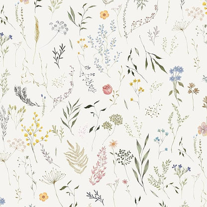 Dimoon 393"x16.1" Floral Peel and Stick Wallpaper Beige Contact Paper Thicken Wallpaper Delicate Flower Waterproof Green Leaf White Self Adhesive Removable Wall Paper Shelf Liner Decal Vinyl Roll