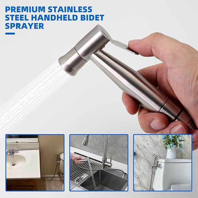 Toilet Bidet Sprayer Head, Durable Stainless Steel Hand Held Shower Bidet, Adjustable Water Pressure Bidet Sprayer, Suitable for Pet Shower