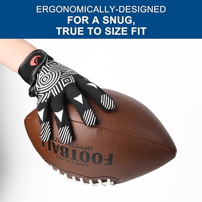 Youth Football Gloves Kids Silicone Grip Receiver Gloves with Super Stick Ability for Best Game Experience