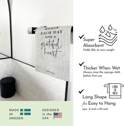 Long Gray 7‑Pack Swedish Dishcloths – Reusable,Cellulose Sponge Dish Cloths for Washing Dishes, Paper Towel Replacement, Plastic-Free Packaging, Super Absorbent