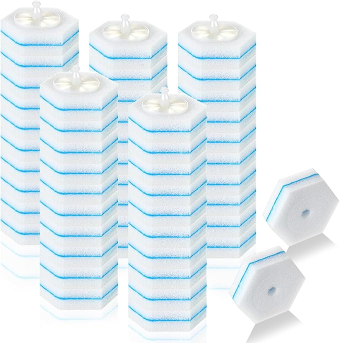 50 Pcs Toilet Wand Refills, Toilet Bowl Cleaners Replacement Heads, Disposable Sponge Scrubber for Household Cleaning Bathroom Cleaners Compatible Heads, Washroom Mats Brush Cleaning System