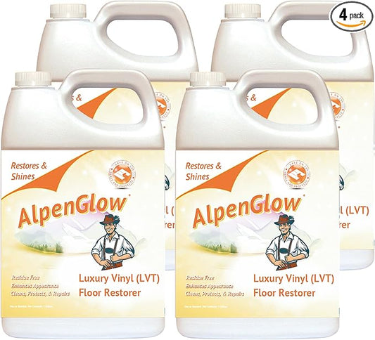 Alpenglow Luxury Vinyl Floor Restorer – High-Gloss Polish & Scratch Repair, Streak-Free Shine, Easy to Apply (Case of 4, Gallon)