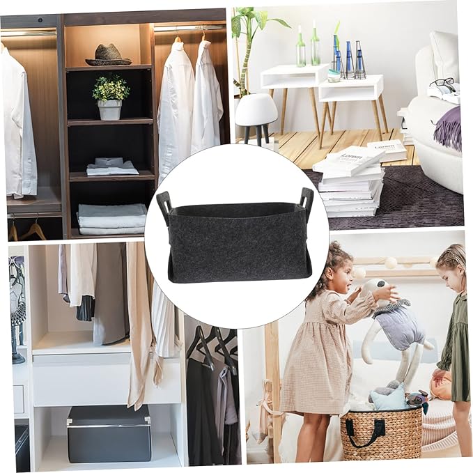 INOOMP Foldable Dirty Clothes Storage Basket Deep Grey Felt Laundry Hamper for Bedroom and Bathroom Large Capacity Organizer for Household Sundries