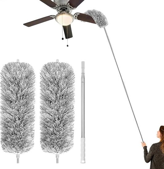 Feather Duster for Cleaning Extendable - Feather Duster for Cleaning The Indoor. 110 in Long Duster with Extension Pole for Clean Ceilings and Fans. Microfiber Duster for Blinds. Washable Dduster