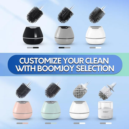 BOOMJOY Toilet Brush and Holder Set, Silicone Toilet Bowl Cleaner Brush, Toilet Scrubber Brush with Tweezers for Bathroom Cleaning, RV Accessories and House Organization Must-Haves - Gray