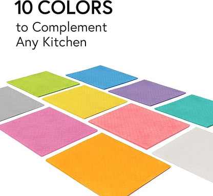 Swedish Wholesale Dishcloths Reusable 8" x 7" Sponge Cloths, Bulk 10 Pack of High Absorbent Cellulose Dish & Kitchen Cleaning Hand Towels, Wring to Dry & Machine Wash, Odor Resistant, Orange