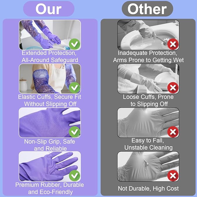 XANGNIER Long Gloves for Cleaning Bathroom,Waterproof Chemical Resistant Gloves Elbow Length,Pvc Full Arm Men & Women Reusable Glove for Gardening,Aquarium,Kitchen,Dishwashing,Household Cleaning,2pair
