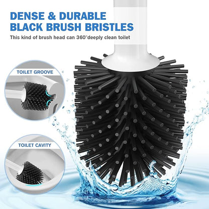 Toilet Plunger and Brush Set, Silicone Toilet Brush and Plunger with Holder for 5.7-inch Toilet Drain, 2-in-1 Toilet Brush Plunger Combo with Caddy Stand (White)