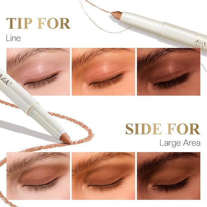 Eyeshadow Makeup Stick, Cream Shimmer, Eyeshadow Highlighter Makeup Eye Brightener Pencil Sticks Cosmetics, with Built-in Brush and Sharpener