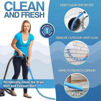 Dryer Vent Cleaner Kit: Vacuum Hose With Brush & Gloves Fits for Vacuums Cleaner, Refrigerator Condenser Coils, and Tight Spaces Behind Appliances, Deep Cleaning Tools for Clogged Ducts