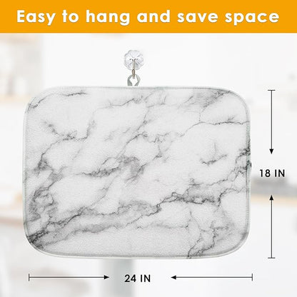 Sanwarm Absorbent Dish Drying Mat, Marble Gray Stone Paint Microfiber Pad for Kitchen Counter, Coffee Bar Decor, Heat Resistant and Reversible, 18" x 24"