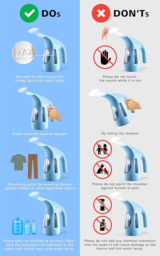 HiLIFE Steamer for Clothes, Portable Handheld Design, 240ml Big Capacity, 700W, Strong Penetrating Steam, Removes Wrinkle, for Home, Office(ONLY FOR 120V) (Blue)