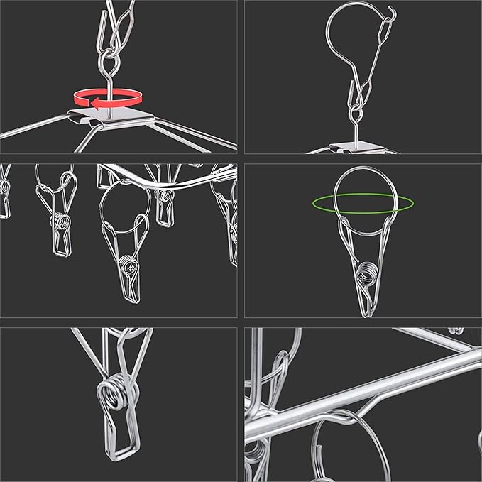 KK5 Clothes Drying Racks Heavy Duty Laundry Drip Hanger Stainless Steel Laundry Foldable Drying Rack Clothing, Towels, Underwear, Lingerie, Socks - 30Clips
