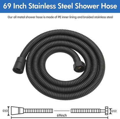 RUMOSE 69 inches Shower Hose Shower Head Extension Hose Extra Long Stainless Steel Shower Tube Attachment Flexible Handheld Shower Sprayer Hose, Matte Black