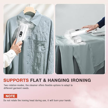 Steamer for Clothes, 2-in-1 Portable Handheld Garment Steamer, Dual Voltage 100-240V, 15s Fast Heat-Up, 90ml Water Tank, Lightweight Portable Garment Steamer, Powerful Wrinkle Remover for Travel/Home