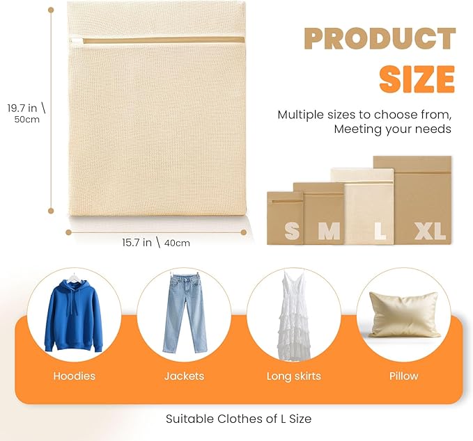 ABRRLO 4Pcs Large Cotton Mesh Laundry Bags for Delicates,Breathable Mesh Garment Bag for Washing Machine,Travel Wash Bags with Zipper for Bras,Underwear,Socks,Clothes,Laundry Dorm Room Essentials(L)