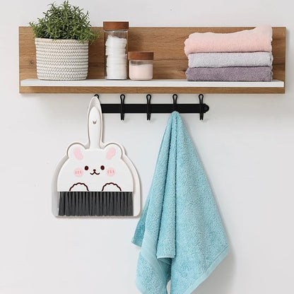 Ouligay Portable Mini Dustpan and Brush Set,Cute Small Broom and Dustpan Set with Durable Brush,Lightweight Dust Pan and Broom Set for Desktop Small Space Cleaning(White Rabbit)