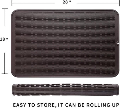 MicoYang Silicone Dish Drying Mat for Multiple Usage,Easy clean,Eco-friendly,Heat-resistant Silicone Mat for Kitchen Counter or Sink,Refrigerator or Drawer Liner Coffee 3XL 28 inches x 18 inches