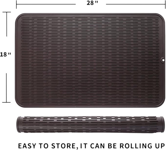 MicoYang Silicone Dish Drying Mat for Multiple Usage,Easy clean,Eco-friendly,Heat-resistant Silicone Mat for Kitchen Counter or Sink,Refrigerator or Drawer Liner Coffee 3XL 28 inches x 18 inches