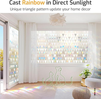 LUTE Window Privacy Film, Decorative Stained Glass Rainbow Window Clings, Sun Blocking Glass Covering, Renter-Friendly Static Cling Sticker Frosted Decals for Home Door Office, 17.5" x 118.1"