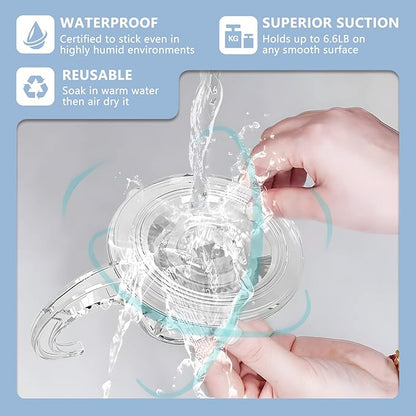 CozyBlue Heavy Duty Suction Cup Hooks for Shower - 4 Pack Waterproof Shower Suction Hook Reusable and Removable Strong Attachment on Window, Glass Door, Kitchen