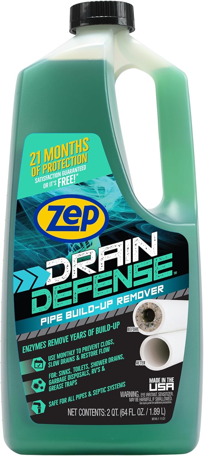 Zep Drain Defense Pipe Build-Up Remover - 64 oz (Case of 4) ZLDC64 - Professional Strength Liquid Pipe Build Up Remover