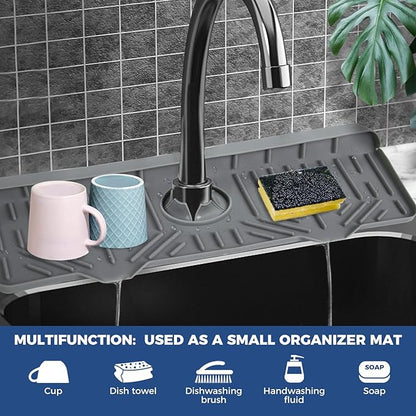 BFONS XL Silicone Faucet Handle Drip Catcher Tray, Gray, 18.1in x 5.7in x 0.79in