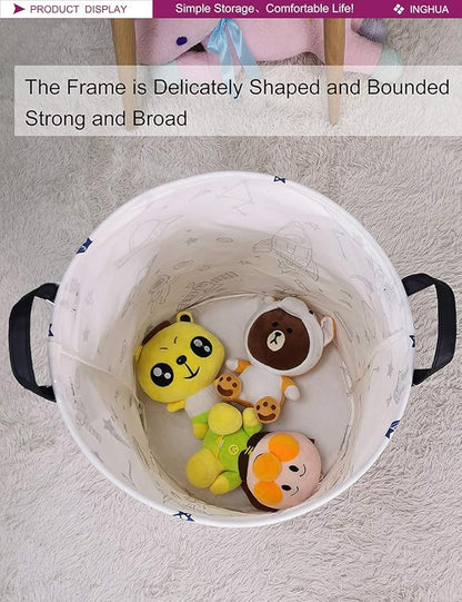 Laundry Hamper Large Canvas Fabric Lightweight Storage Basket/Toy Organizer/Dirty Clothes Collapsible Waterproof for College Dorms, Boys and Girls Bedroom,Bathroom(Spaceships)